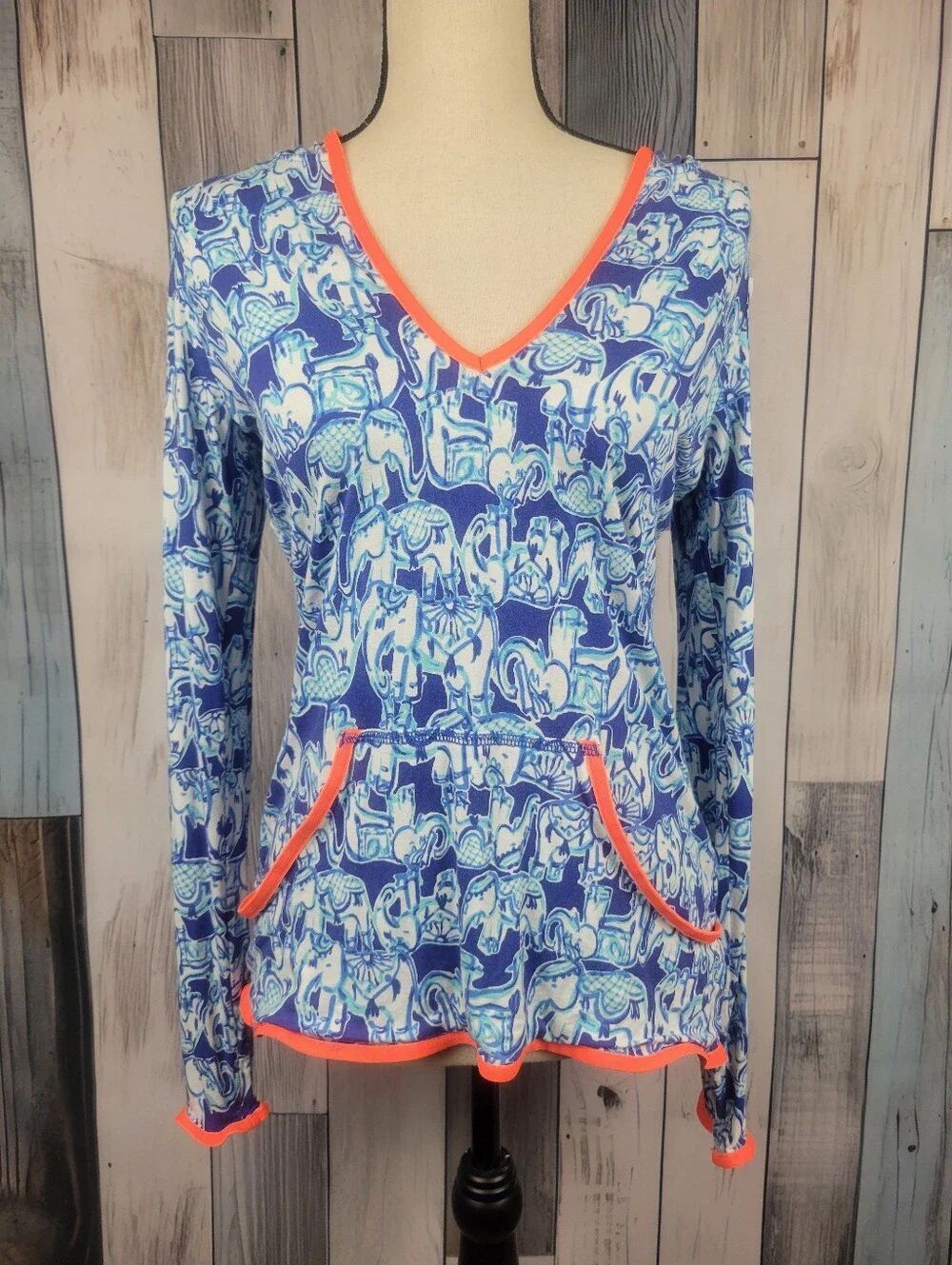 Lilly Pulitzer Gabi Luxletic Get Trunky Elephant Print Hoodie Cover Up Size XS